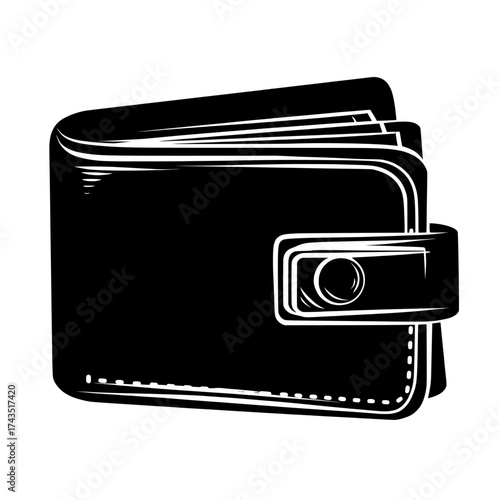 A modern illustration features a 3D blue wallet icon with pockets for storing money, cash, and bank cards, isolated on a transparent background, showing the purse in open and closed positions from