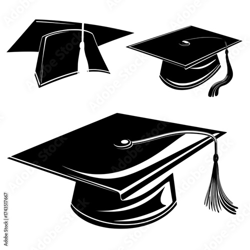 The black mortarboard features a yellow ribbon and tassel, set against a plain white background in a 3D illustration