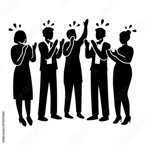 A team's congratulatory gesture to a colleague is met with applause from people, highlighting a celebration and appreciation concept through linear characters