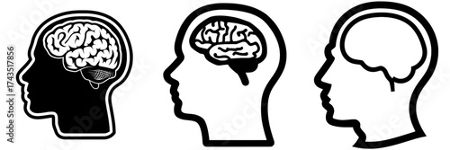 The modern icon known as ‘ofvs187 OutlineFilledVectorSign ofvs' depicts the human brain, showcasing a head and face in profile, associated with stock, offered as a stock image with a transparent and