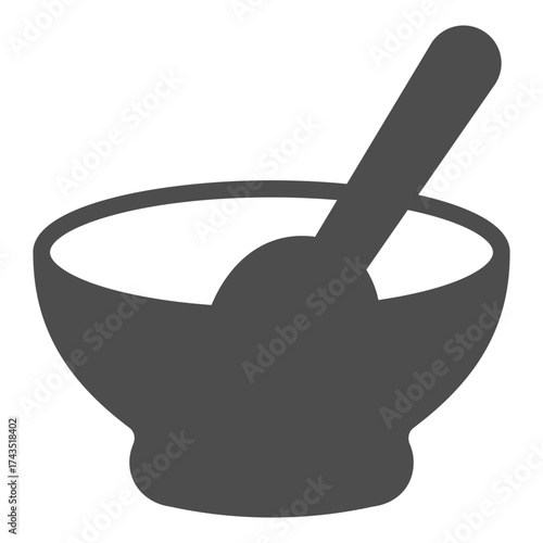 Ceramic plate with spoon inside solid icon, cooking concept. Vector graphics. Food sign on white background, glyph style icon for mobile or web design.