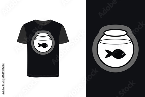 Tshirt mockup t shirt with a minimalist fishbowl fish graphic vector