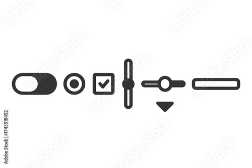 Minimalist black and white icons for digital interface settings and adjustment controls