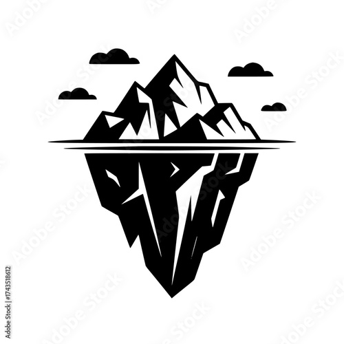 Vector art of black and white iceberg reflection illustration