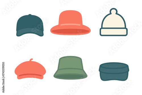 Diverse collection of six stylish headwear items featuring modern and classic hat designs
