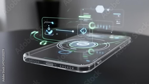 Wallpaper Mural Futuristic Smartphone Interface Displaying Holographic Technology and Data Visualization. Torontodigital.ca