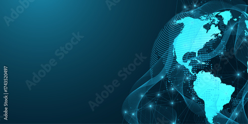 Global network connection concept. Big data visualization. Social network communication in the global computer networks. Internet technology. Business. Science. Vector illustration