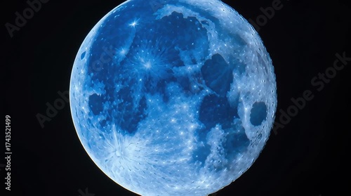 A stunning blue moon in a dark sky.