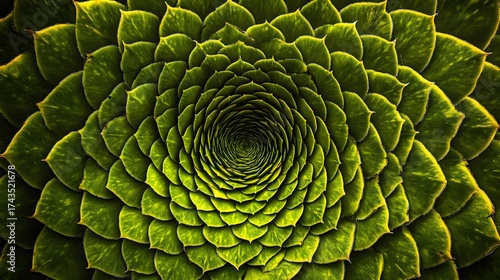 Intricate spiral pattern of green succulent leaves nature's perfect formation