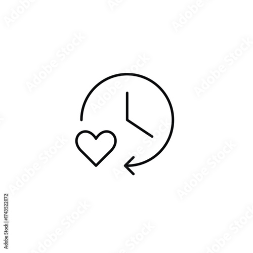 Clock and heart. Timely service, work-life harmony. Pixel perfect, editable stroke vector icon