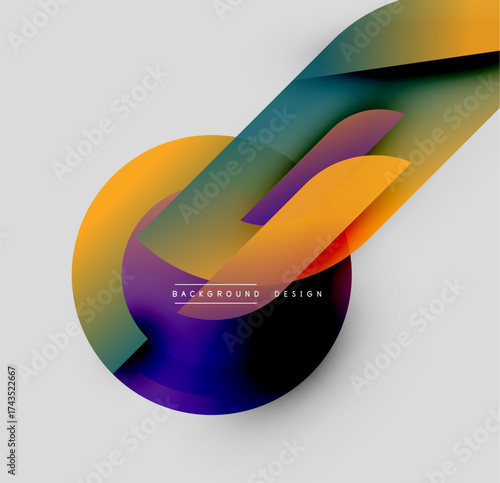 Abstract flowing shapes, vibrant colors, modern design. Gradient layers create dynamic visual effect. Minimalist composition, clean aesthetic.