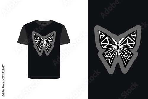 Tshirt mockup t shirt with geometric butterfly graphic dark vector
