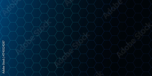 Modern tech background with abstract blue hexagon design. Geometric vector banner for medical, tech, bio, science.