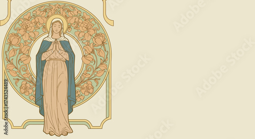 Elegant depiction of a serene woman in flowing robes.