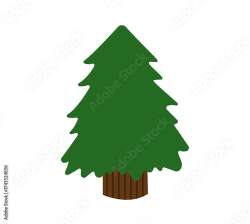 Natural live Christmas tree. Unadorned undecorated Xmas fir, spruce growing in pot. festive holiday decoration. Flat vector illustration isolated on white background.