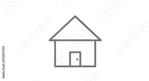 Clean and minimalist line art icon representing a simple house with a pointed roof and a door, ideal for web navigation, application interfaces, real estate visuals, or architectural design concepts