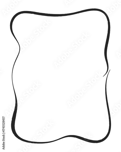 Vector rectangular ornate border with scalloped outline. Hand drawn doodle frame for template, card, invitation, or poster design. Decorative outline design isolated on white background.
