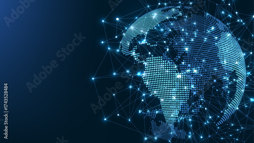 Global network connection concept. Big data visualization. Social network communication in the global computer networks. Internet technology. Business. Science. Vector illustration