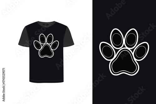 Tshirt mockup t shirt with outline dog paw print graphic vector