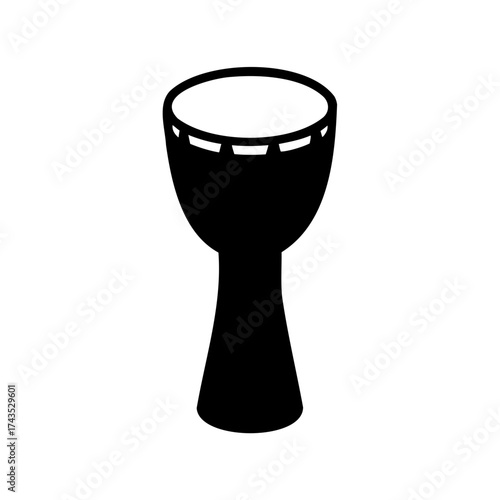 Isolated black vector drawing of an African djembe goblet drum on white