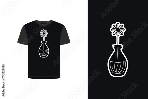 Tshirt mockup t shirt with outline flower in vase graphic t-shirt clothing