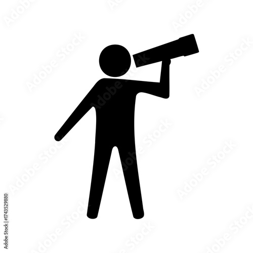 Silhouette of a stick figure looking through a telescope or spyglass