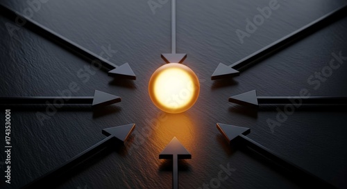 Arrows pointing to light sphere focus target convergence