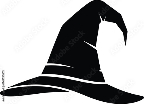 Black Silhouette of a Pointed Witch Hat with a Wide Brim vector illustration