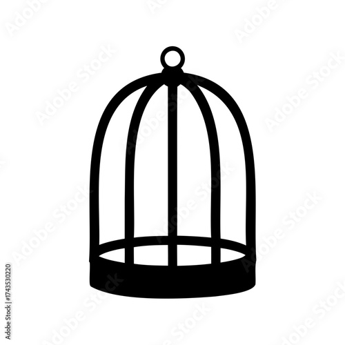 Black and white illustration of a classic bird cage silhouette vector