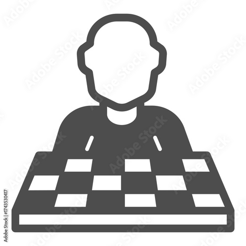 Player person solid icon, chess game concept. Vector graphics. Opponent with chessboard sign on white background, glyph style icon for mobile or web design.