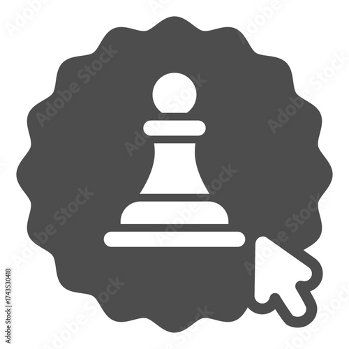 Sticker with chess pawn and mouse pointer solid icon, game concept. Vector graphics. Gaming sign on white background, glyph style icon for mobile or web design.