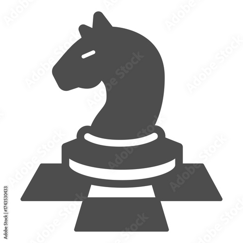 Chess knight on playing field solid icon, chessboard concept. Vector graphics. Horse sign on white background, glyph style icon for mobile or web design.
