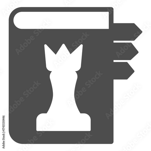 Chess rules book solid icon, chess game concept. Vector graphics. Notepad with bookmark sign on white background, glyph style icon for mobile or web design.