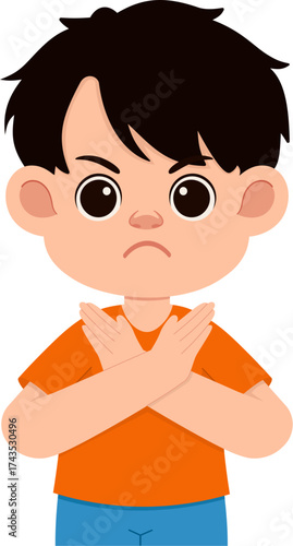Cartoon Boy Crossing Arms in Disagreement