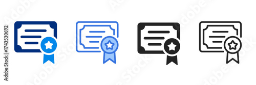 Certificate Icon Set Multiple Style Vector Illustration 