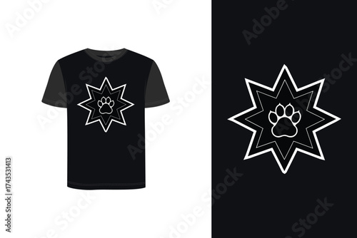 Tshirt mockup t shirt with paw print star graphic dark shape