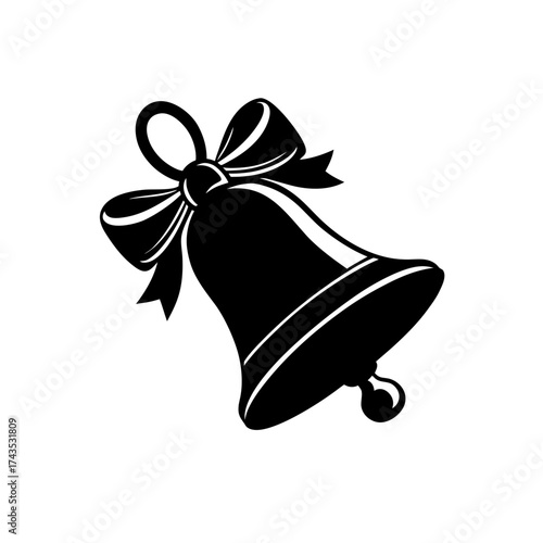 Illustration of a decorative ringing bell on transparent background silhouette