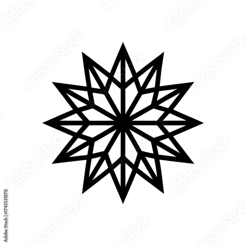 Geometric star with sharp points and lines on transparent background silhouette