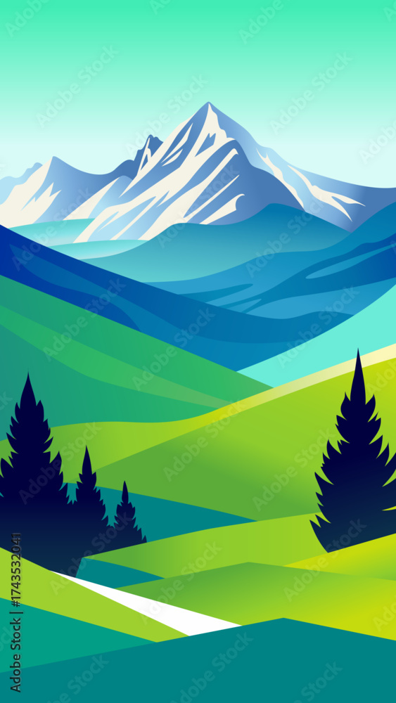 Fototapeta premium Colorful abstract mountain landscape.