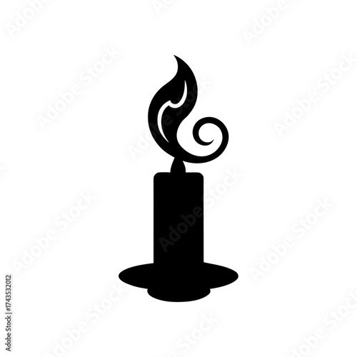 Silhouette of a lit candle with stand base on transparent background