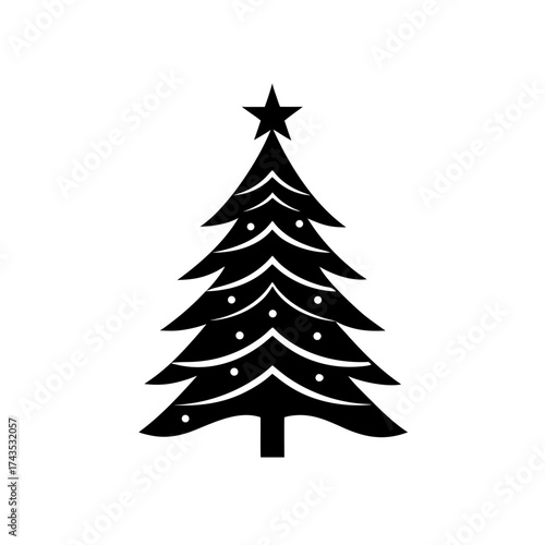 A christmas tree with star and ornaments on transparent background silhouette