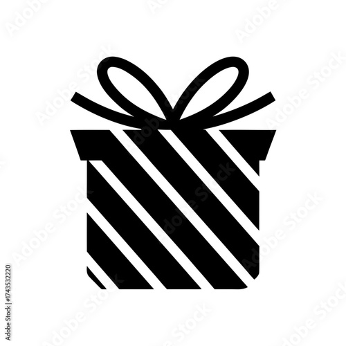 Striped gift box with bow silhouette art on transparent background