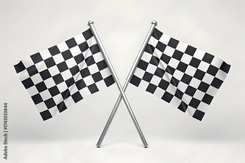 Fototapeta premium Two checkered flags crossed and isolated on white background