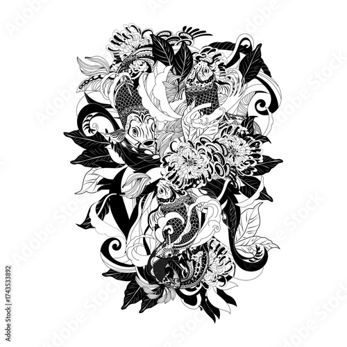 koi fish mandala coloring book illustration 