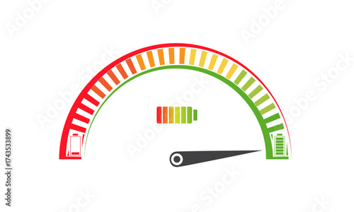 Colorful abstract fuel consumption, car battery charging level indicator. Electric car, hybrid vehicle consumption icon. Automotive technology electric car concept vector.