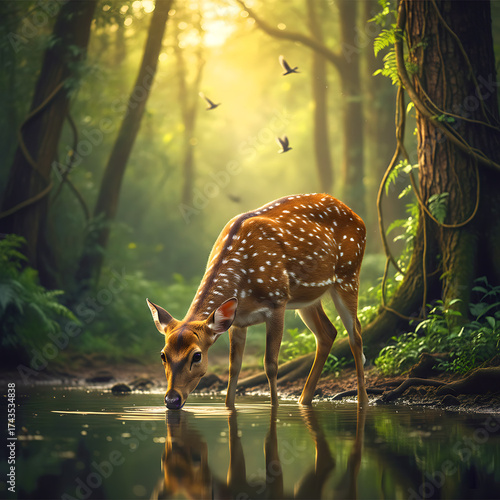 A spotted chital deer