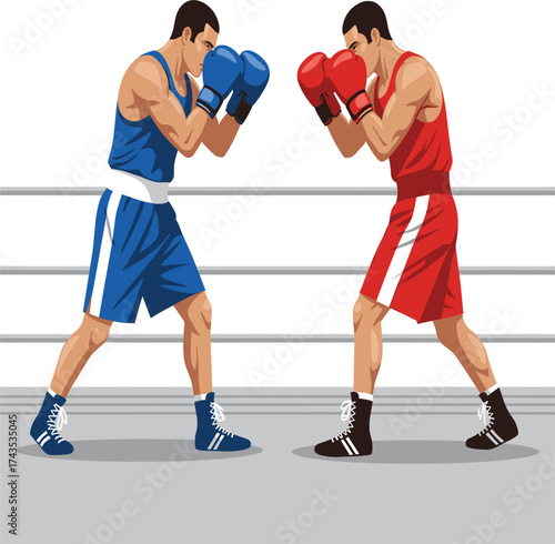 Intense Boxing Match Face-Off