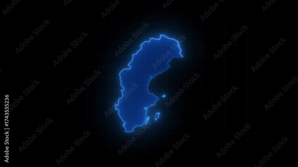 Sweden map animation, Glowing neon Sweden map animation background. country territory outline animation. Digital country outline icon for geography
