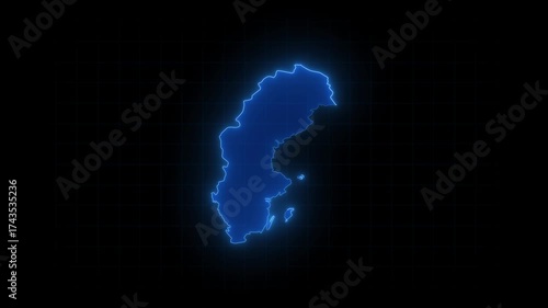 Sweden map animation, Glowing neon Sweden map animation background. country territory outline animation. Digital country outline icon for geography
