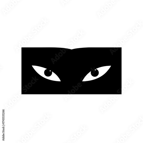 Eyes peering out from a black rectangular on transparent background silhouette